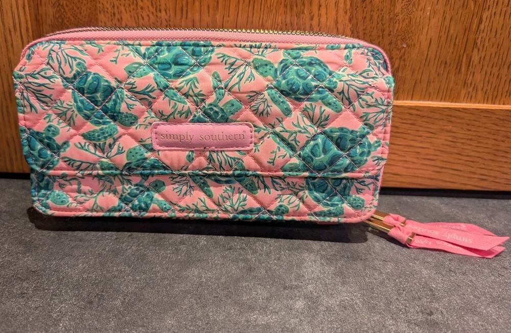 Simply Southern quilted Costal sea turtle phone fashion wallet pink & green